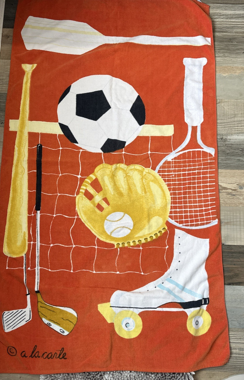 Vintage 80s A La Carte Sports Theme Beach Towel Retro